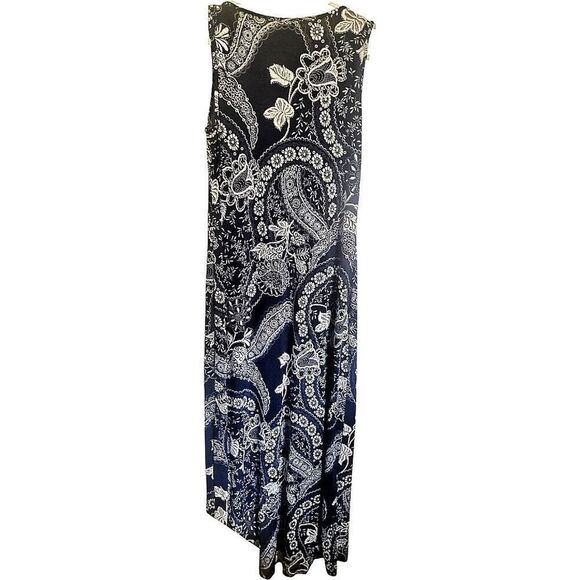 Expresso Blue White Floral Summer 70's Inspired Stretch Maxi Dress Size Large - Picture 4 of 5